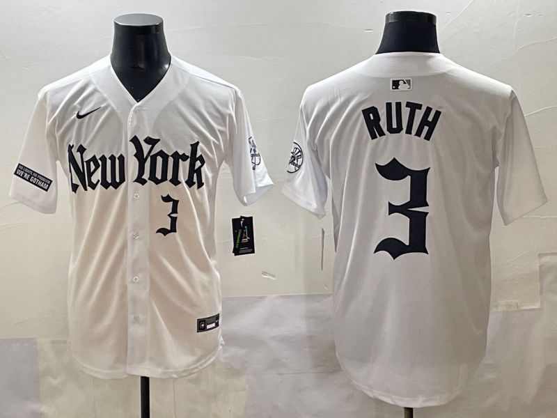 Men 2025 New York Yankees #3 Ruth White Five generations Joint Name Nike MLB Jersey style 37->new york yankees->MLB Jersey
